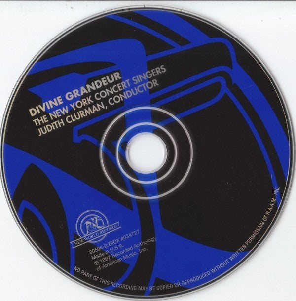 New York Concert Singers Conductor Judith Clurman, Robert Beaser, Aaron Jay Kernis, Stephen Paulus, Simon Sargon, John Schlenck, Ellen Taaffe Zwilich, Judith Shatin : Divine Grandeur (CD, Album)