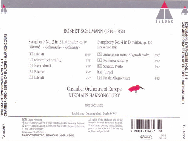 Robert Schumann, The Chamber Orchestra Of Europe, Nikolaus Harnoncourt : Symphonies 3 & 4 (CD, Album, Club)