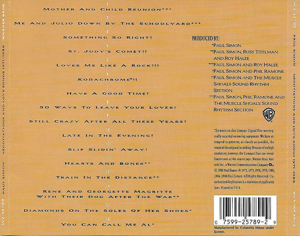 Paul Simon : Negotiations And Love Songs (1971-1986) (CD, Comp, Club)