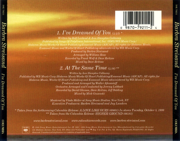 Barbra Streisand : I've Dreamed Of You (CD, Single)