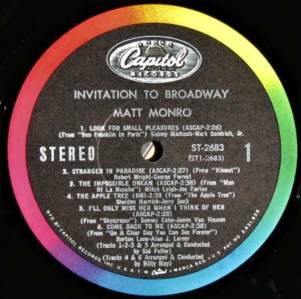 Matt Monro : Invitation to Broadway (LP, Album)