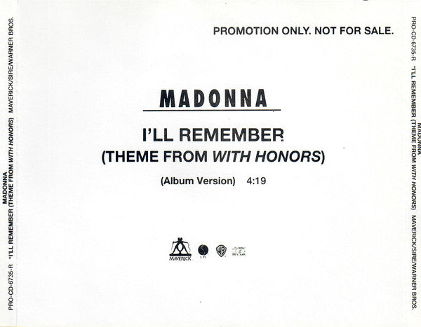 Madonna : I'll Remember (CD, Single, Promo)