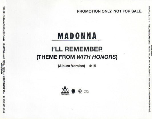Madonna : I'll Remember (CD, Single, Promo)