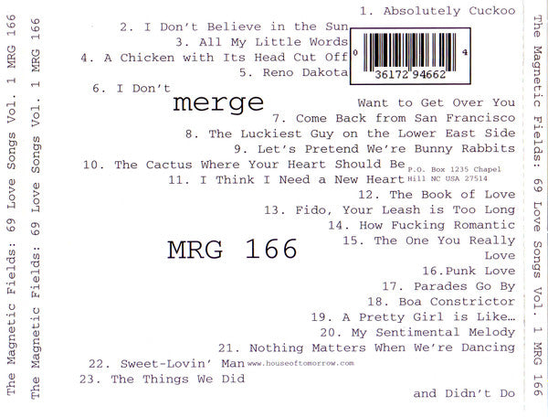 The Magnetic Fields : 69 Love Songs Vol. 1 (CD, Album)