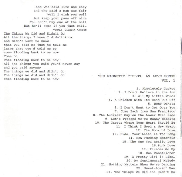 The Magnetic Fields : 69 Love Songs Vol. 1 (CD, Album)