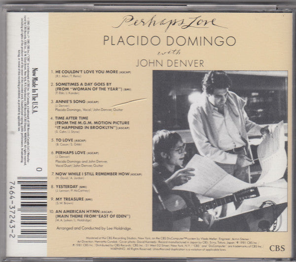 Placido Domingo With John Denver : Perhaps Love (CD, Album, RE)