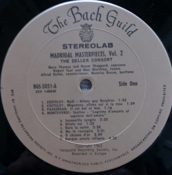Deller Consort, Alfred Deller : Madrigal Masterpieces Vol 2 (LP)