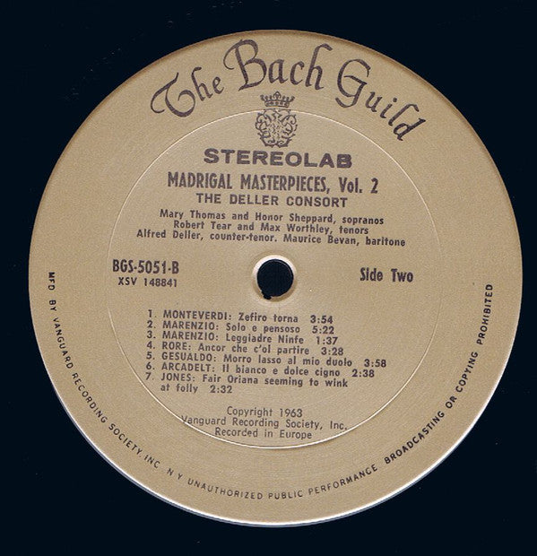 Deller Consort, Alfred Deller : Madrigal Masterpieces Vol 2 (LP)