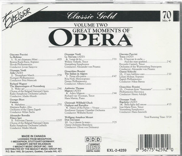 Various : Great Moments Of Opera - Volume Two (CD, Album, Comp)