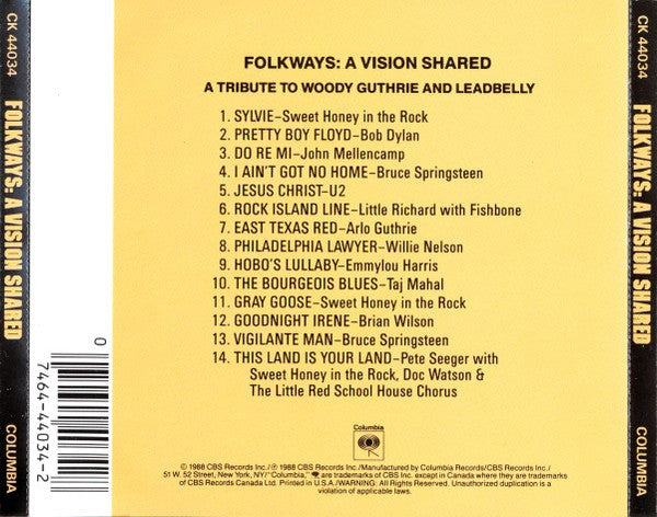 Various : Folkways: A Vision Shared (A Tribute To Woody Guthrie And Leadbelly) (CD, Album)