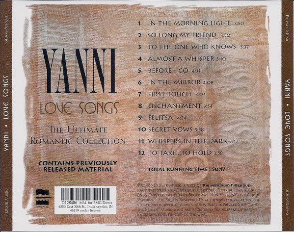 Yanni (2) : Love Songs (CD, Comp, Club)