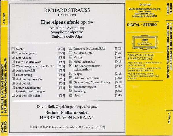 Richard Strauss, Berliner Philharmoniker • Herbert von Karajan : Eine Alpensinfonie = An Alpine Symphony = Symphonie Alpestre (CD, Album, Club, RE, RM)
