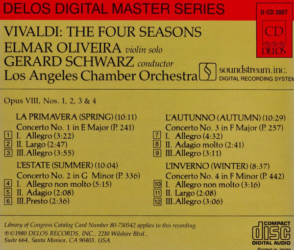 Antonio Vivaldi, Elmar Oliveira, The Los Angeles Chamber Orchestra, Gerard Schwarz : The Four Seasons (CD, Album)