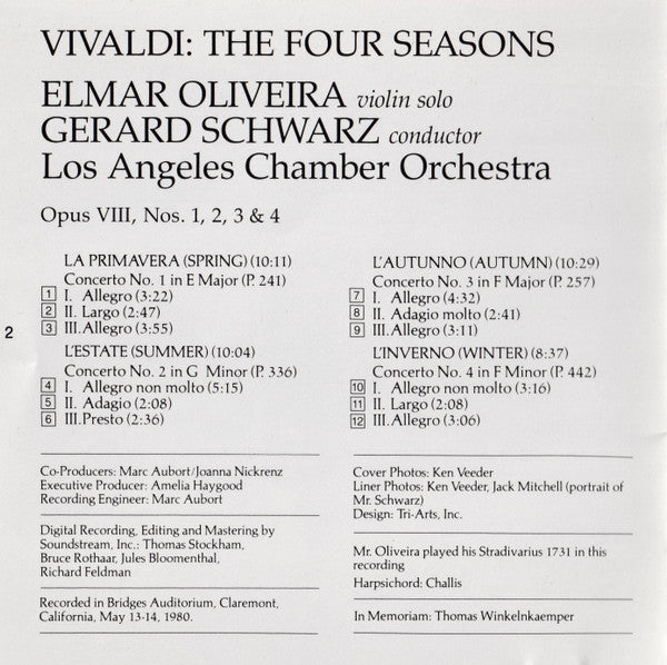 Antonio Vivaldi, Elmar Oliveira, The Los Angeles Chamber Orchestra, Gerard Schwarz : The Four Seasons (CD, Album)