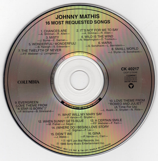 Johnny Mathis : 16 Most Requested Songs (CD, Comp, RE, RM)