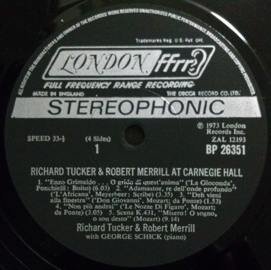 Richard Tucker (2) And Robert Merrill : Richard Tucker And Robert Merrill At Carnegie Hall (2xLP, Album)