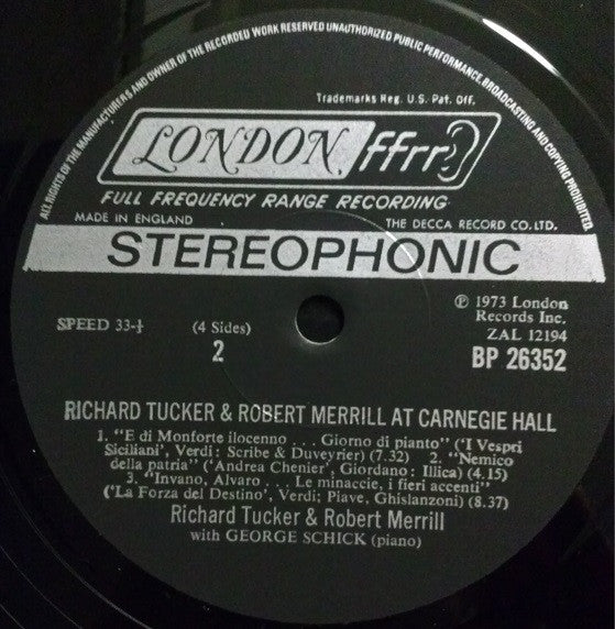 Richard Tucker (2) And Robert Merrill : Richard Tucker And Robert Merrill At Carnegie Hall (2xLP, Album)