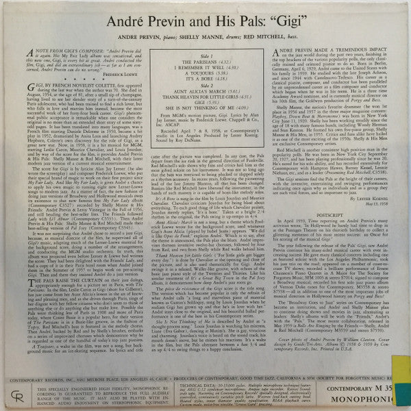 André Previn & His Pals : Modern Jazz Performances Of Songs From Gigi (LP, Album, Mono)