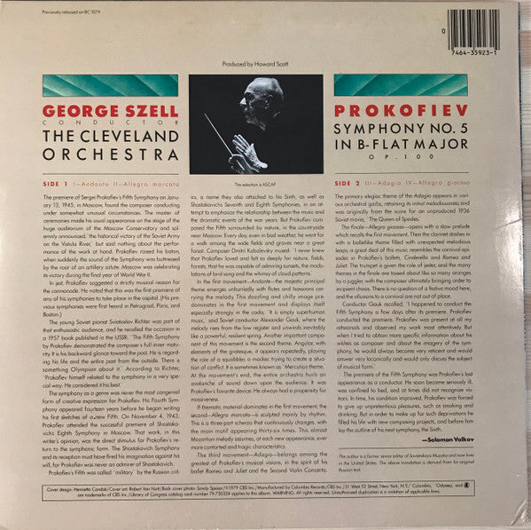 George Szell, The Cleveland Orchestra : Prokofiev Symphony No. 5 In B Flat Major, Op. 100 (LP, RE)