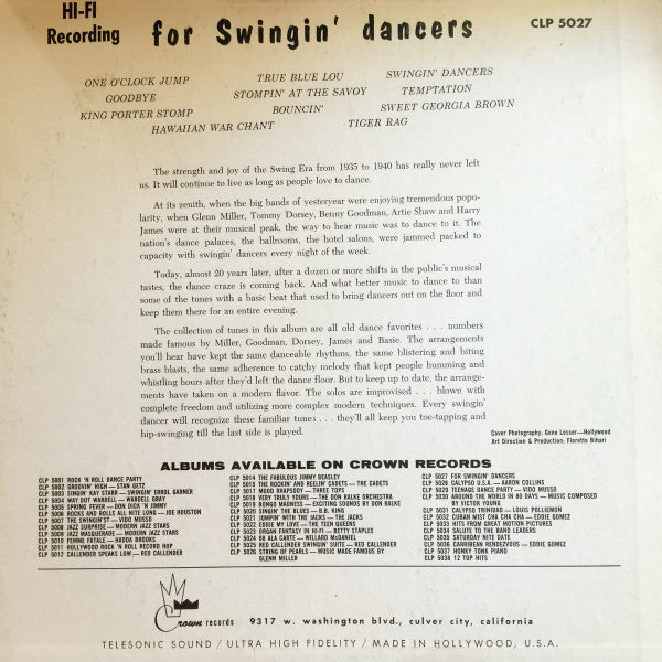 Unknown Artist : For Swingin' Dancers (LP, Album)