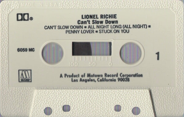 Lionel Richie : Can't Slow Down (Cass, Album, Club)