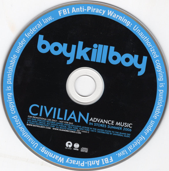Boy Kill Boy : Civilian (CD, Advance, Album, Promo)
