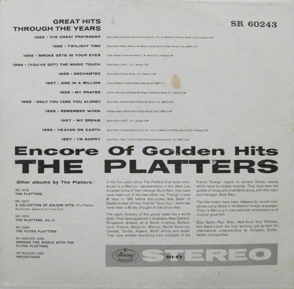 The Platters - Encore Of Golden Hits (LP) (VG+) - Endless Media