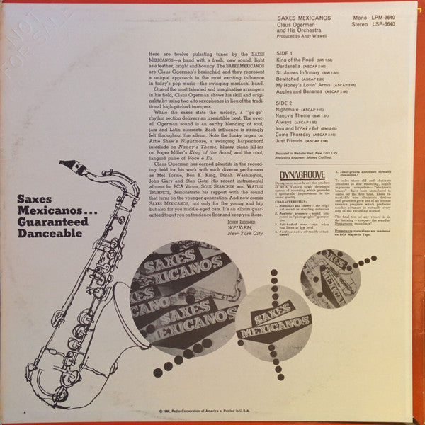 The Claus Ogerman Orchestra : Saxes Mexicanos (LP, Album, Mono)