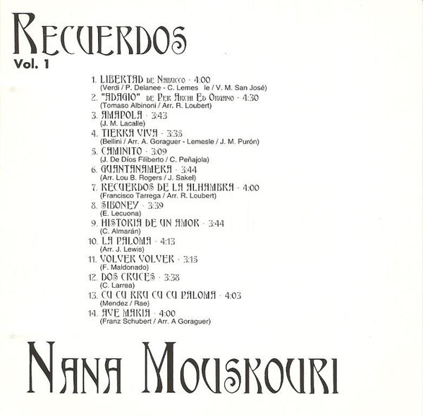 Nana Mouskouri : Recuerdos Vol 1 (CD, Comp)