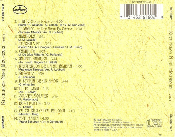 Nana Mouskouri : Recuerdos Vol 1 (CD, Comp)