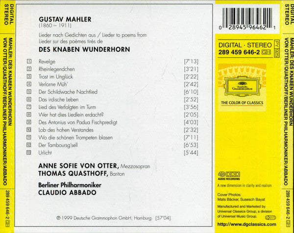 Gustav Mahler - Anne Sofie von Otter, Thomas Quasthoff, Berliner Philharmoniker, Claudio Abbado : Des Knaben Wunderhorn (CD)