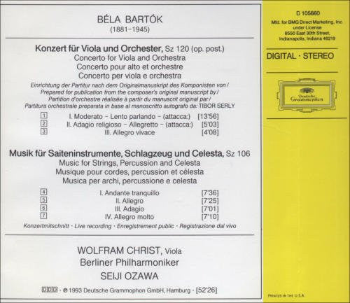 Béla Bartók, Wolfram Christ, Berliner Philharmoniker, Seiji Ozawa : Musik Für Saiteninstrumente, Schlagzeug Und Celesta = Music For Strings, Percussion And Celesta · Bratschenkonzert = Viola Concerto (CD, Album, Club)