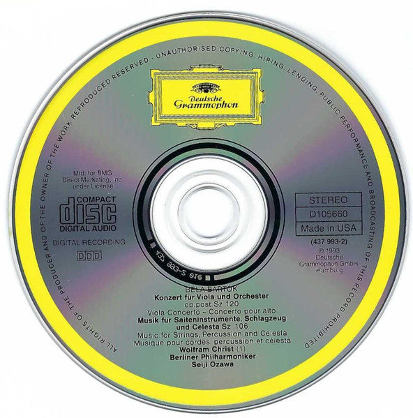 Béla Bartók, Wolfram Christ, Berliner Philharmoniker, Seiji Ozawa : Musik Für Saiteninstrumente, Schlagzeug Und Celesta = Music For Strings, Percussion And Celesta · Bratschenkonzert = Viola Concerto (CD, Album, Club)