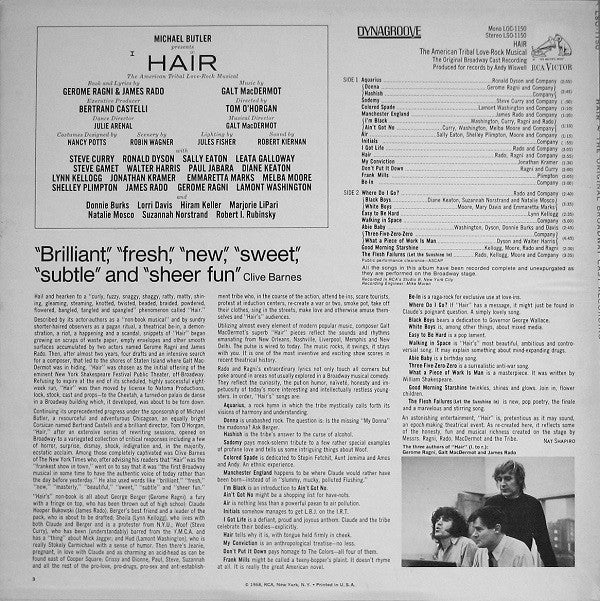 Various : Hair  (The American Tribal Love-Rock Musical) (LP, Album, RE, H, )