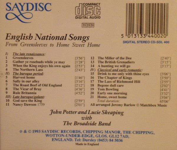 John Potter (2), Lucie Skeaping, The Broadside Band : English National Songs ~ From Greensleeves To Home Sweet Home ~ (CD, Album)