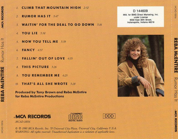 Reba McEntire : Rumor Has It (CD, Album, Club)