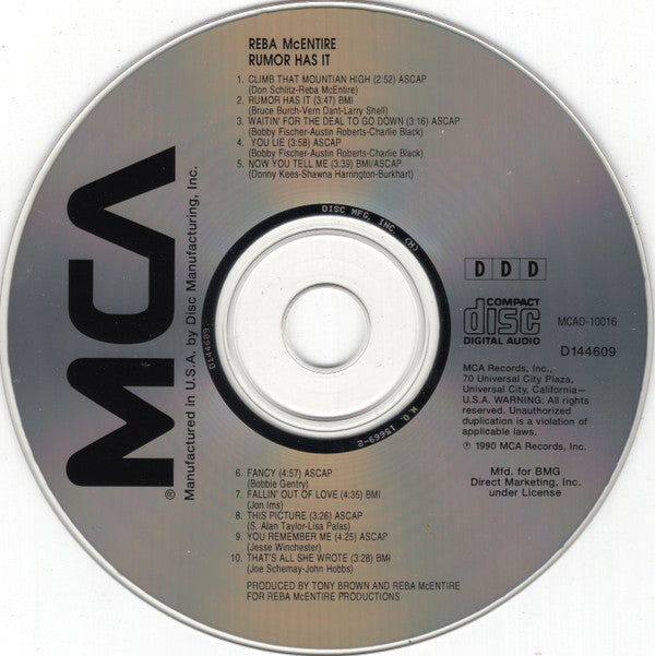 Reba McEntire : Rumor Has It (CD, Album, Club)