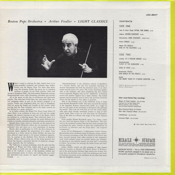 Boston Pops Orchestra / Arthur Fiedler : Light Classics (LP, Album, RE)