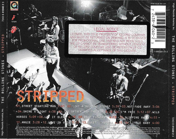 The Rolling Stones : Stripped (CD, Album, Enh, Promo)
