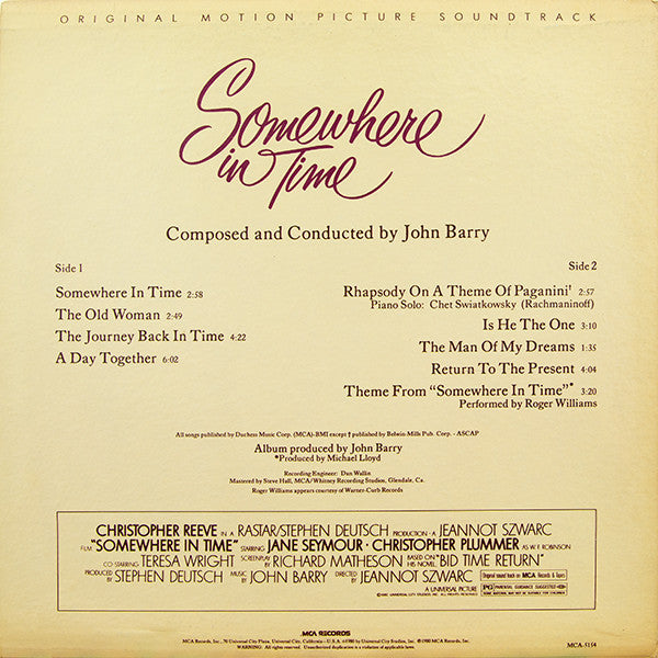 John Barry : Somewhere In Time (Original Motion Picture Soundtrack) (LP, Album)
