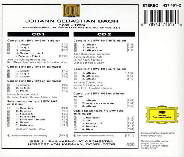 Johann Sebastian Bach, Berliner Philharmoniker, Herbert von Karajan : The Brandenburg Concertos. Orchestral Suites Nos. 2 & 3 (2xCD, Comp, RP)