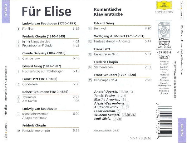 Various : Für Elise - Romantic Piano Pieces (CD, Comp, RM)