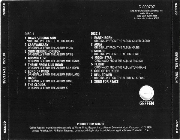 Kitaro : Ten Years (2xCD, Comp, Club)