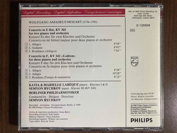 Wolfgang Amadeus Mozart, Katia Et Marielle Labèque, Semyon Bychkov, Berliner Philharmoniker : Concertos For 2 & 3 Pianos (CD, Club, RE)