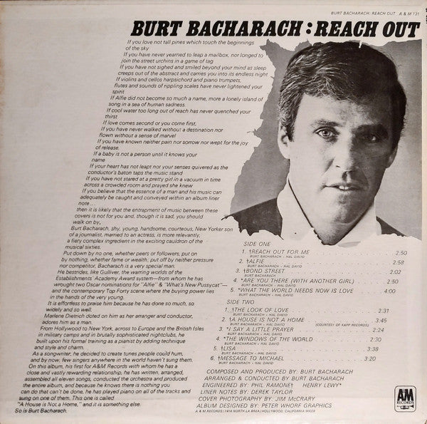 Burt Bacharach : Reach Out (LP, Album, Pit)