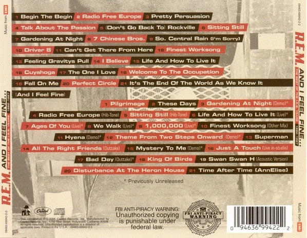 R.E.M. : And I Feel Fine...The Best Of The I.R.S. Years 1982-1987 (Collectors' Edition) (2xCD, Comp, RM, Jew)
