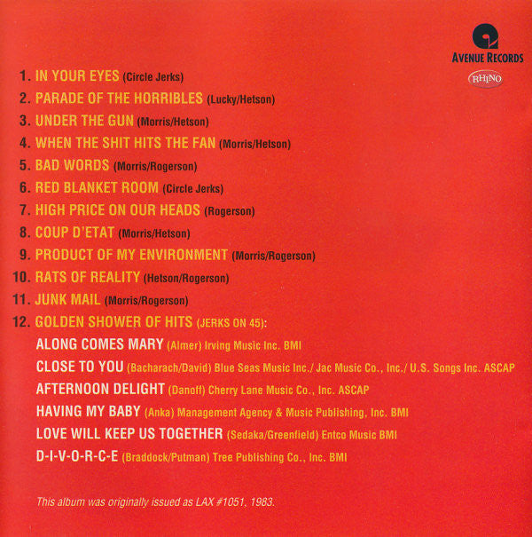 Circle Jerks : Golden Shower Of Hits (CD, Album, RE, RM, All)