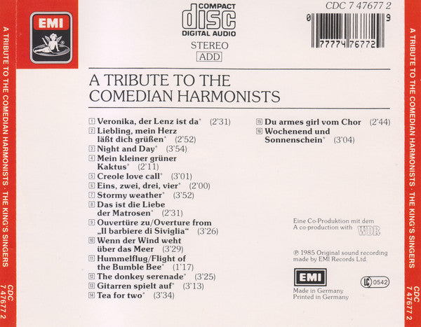The King's Singers : A Tribute To The Comedian Harmonists (CD, Album)