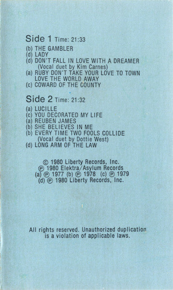 Kenny Rogers : Kenny Rogers' Greatest Hits (Cass, Comp, Club)