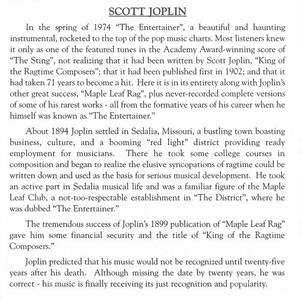 Scott Joplin : Maple Leaf Rag · The Entertainer · Ragtime Dance (CD, Album)